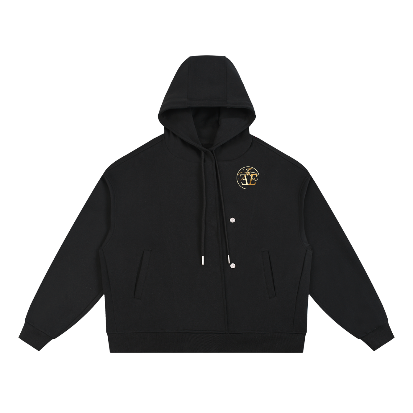 Boxy Button Placket Hoodie