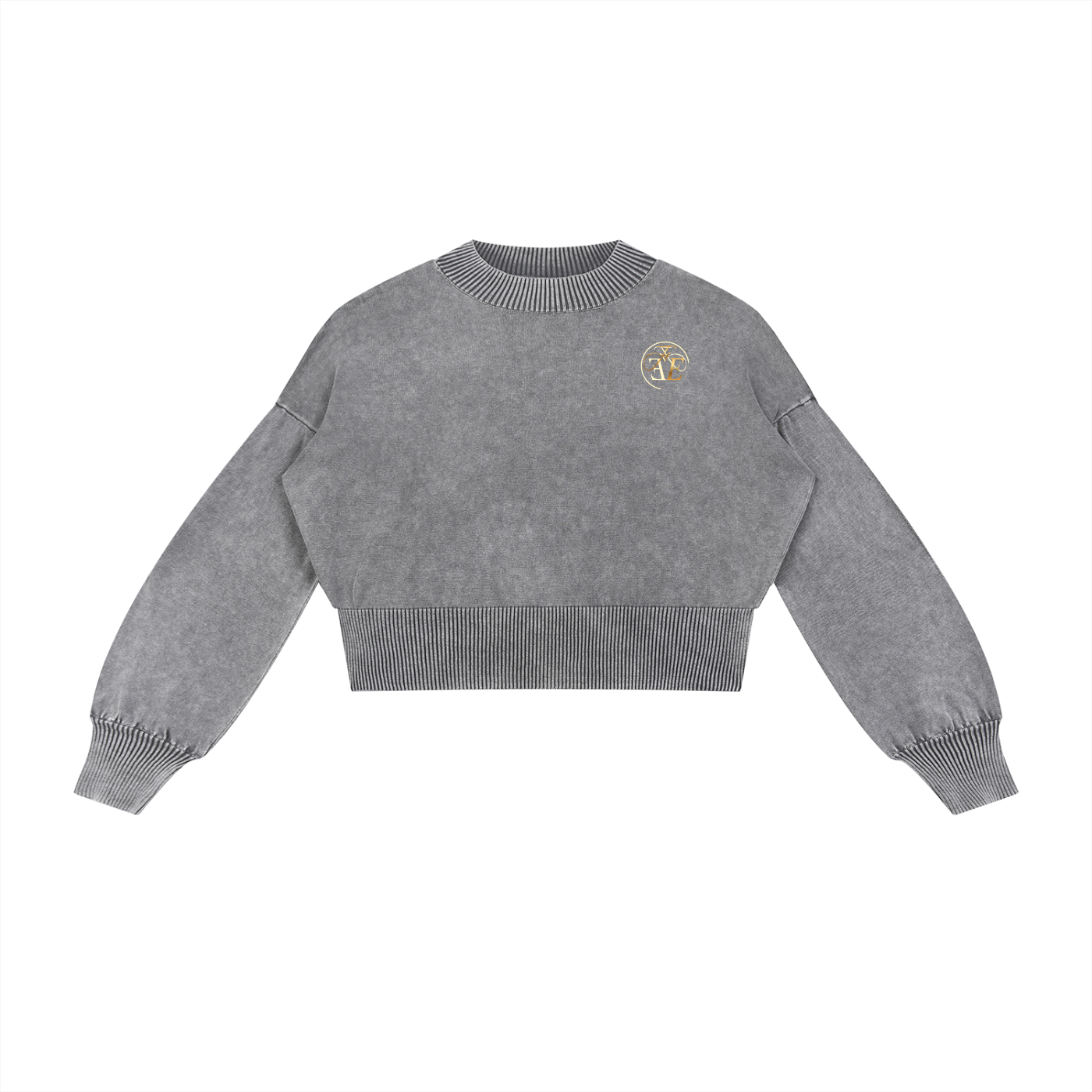 Mineral Wash Balloon Sleeve Cropped Sweater