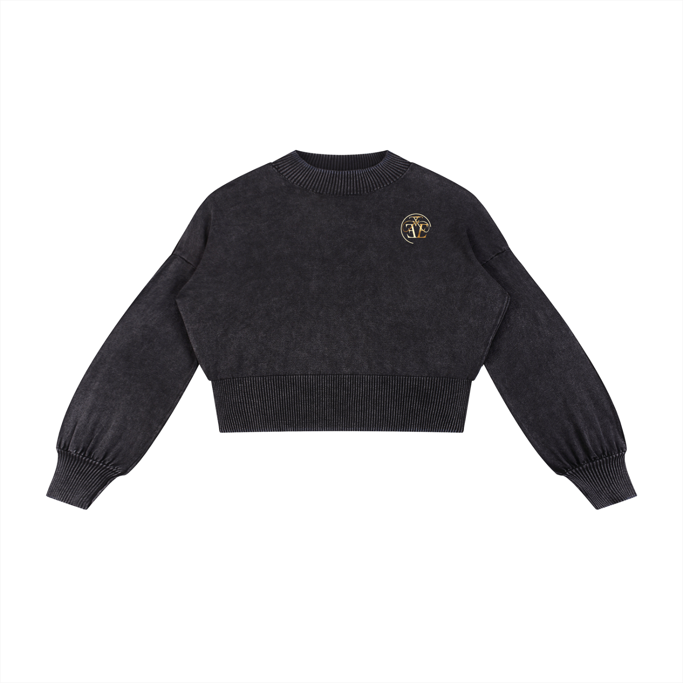 Mineral Wash Balloon Sleeve Cropped Sweater