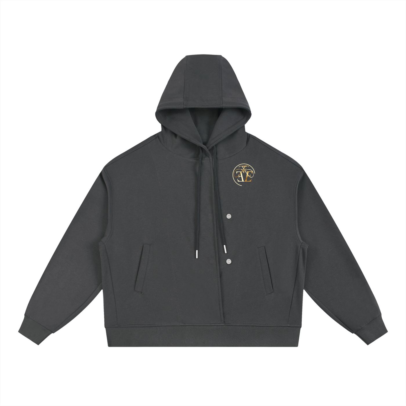 Boxy Button Placket Hoodie