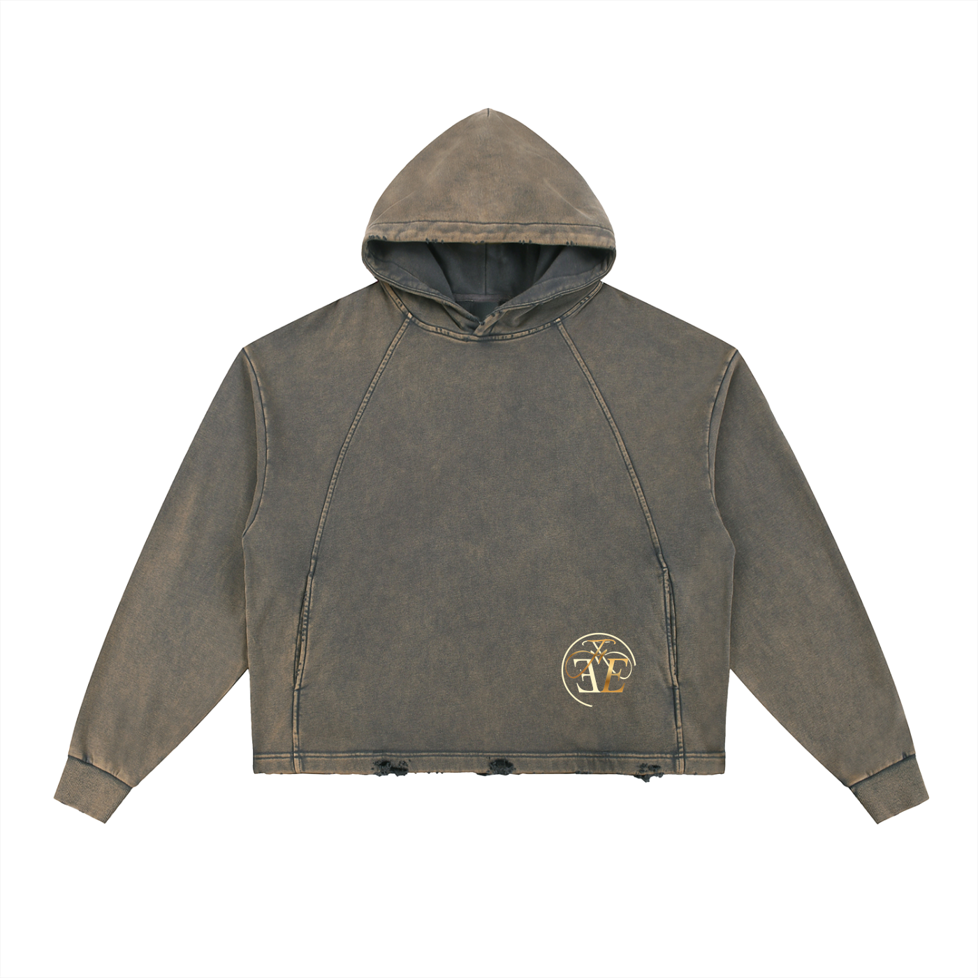 Vintage Washed Frayed-Hem Hoodie