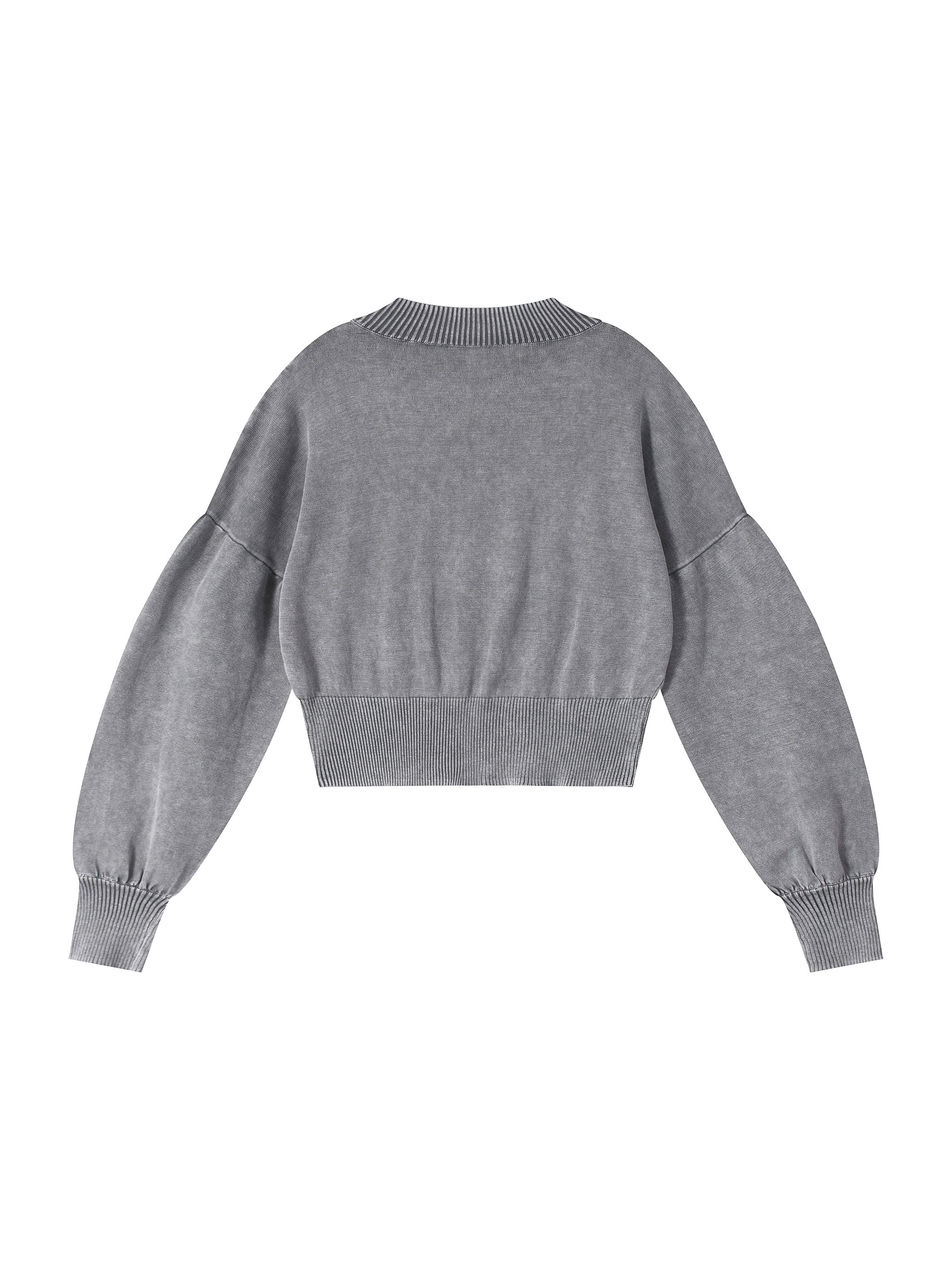 Mineral Wash Balloon Sleeve Cropped Sweater